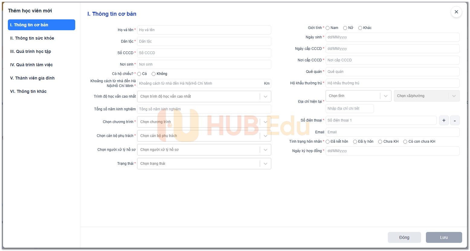 Tính năng thêm học viên trong phần mềm du học, xuất khẩu lao động HUB Edu
