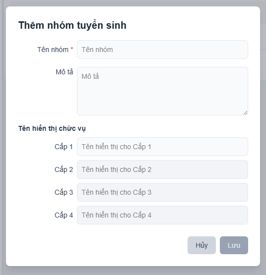 Chức năng thêm nhóm tuyển sinh