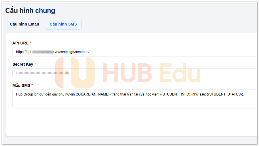 Cấu hình gửi SMS (Giúp gửi SMS trực tiếp từ phần mềm)